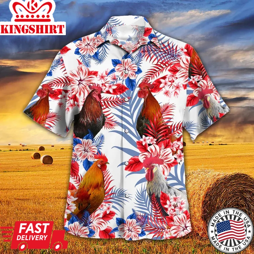 Chicken Cattle Lovers American Flag Trendy Hawaiian Shirt, Chicken Aloha Trendy Hawaiian Shirt, Flowers Aloha Shirt For Men, Women