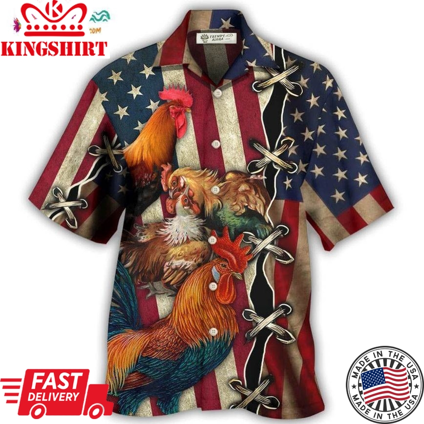 Chicken Celebrating Independence Day Hawaiian Shirt