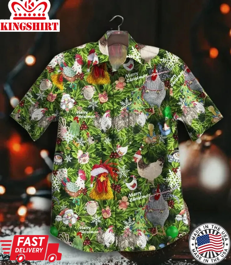 Chicken Christmas Trendy Hawaiian Shirt, Chicken Lover Trendy Hawaiian Shirt For Summer Gifts