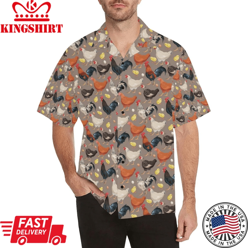 Chicken Evolution Pattern Trendy Hawaiian Shirt, Chicken Lover Trendy Hawaiian Shirt For Summer Gifts