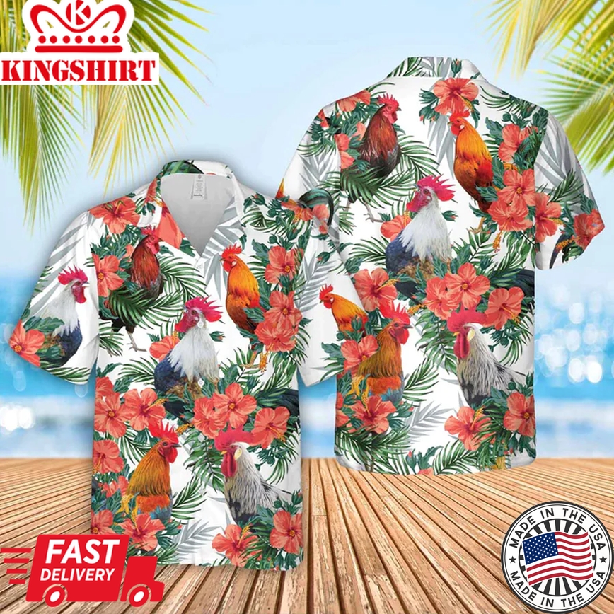 Chicken Hawaiian Flowers Trendy Hawaiian Shirt, Gift For Farm Clothing, Summer Gift For Men And Women