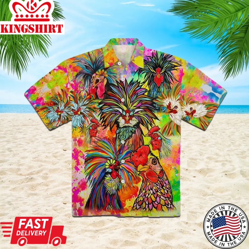 Chicken Love Colorful Trendy Hawaiian Shirt, Chicken Lover Trendy Hawaiian Shirt For Summer Gifts