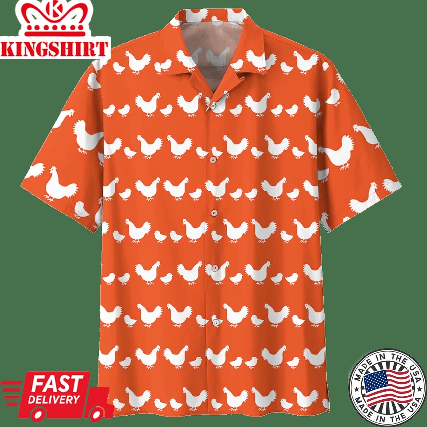 Chicken Orange Unique Design Unisex Trendy Hawaiian Shirt, Chicken Lover Trendy Hawaiian Shirt For Summer Gifts