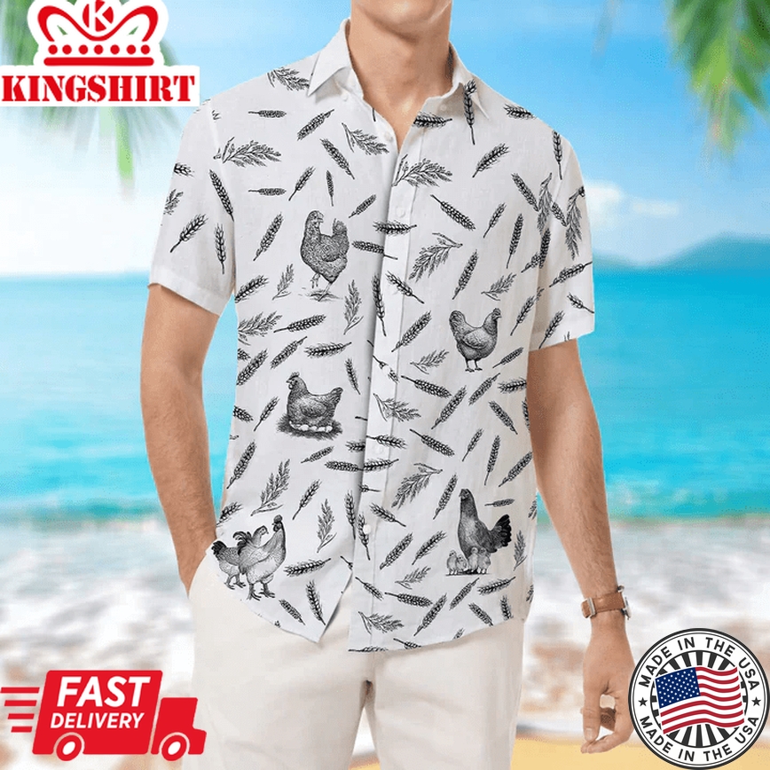 Chicken Pattern - Trendy Hawaiian Shirt, Animal Farm Chicken Shirts For Men, Women