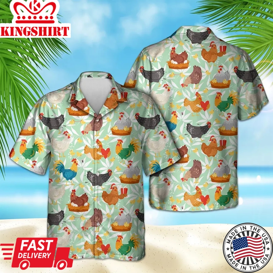 Chicken Pattern Trendy Hawaiian Shirt, Chicken Lover Trendy Hawaiian Shirt For Summer Gifts