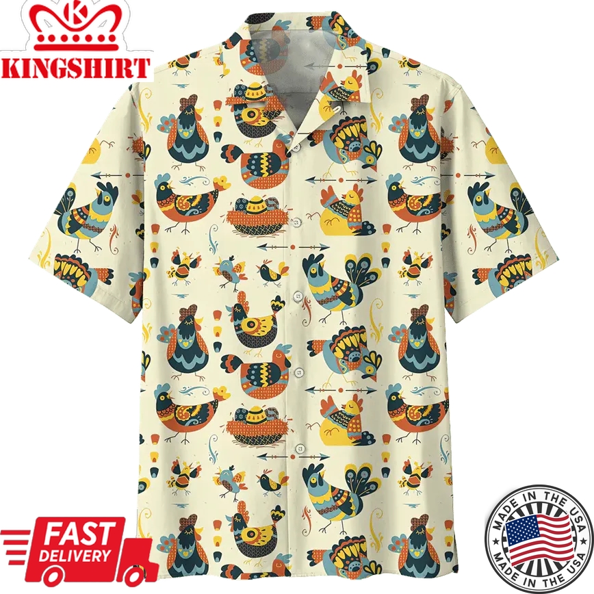 Chicken Peach High Quality Unisex Trendy Hawaiian Shirt, Chicken Lover Trendy Hawaiian Shirt For Summer Gifts