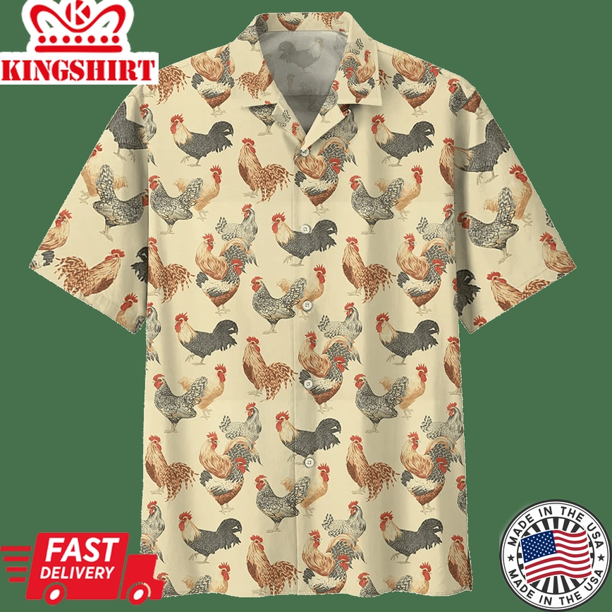 Chicken Tan High Quality Unisex Trendy Hawaiian Shirt, Chicken Lover Trendy Hawaiian Shirt For Summer Gifts