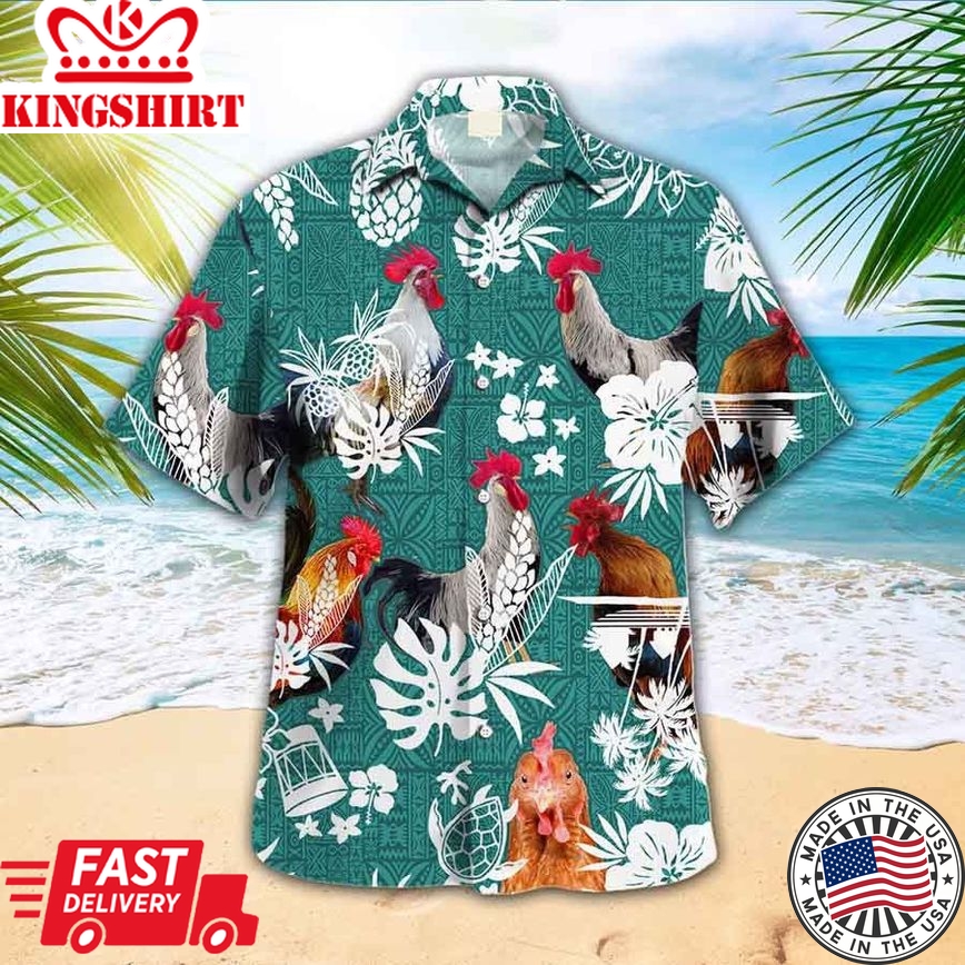 Chicken Trendy Hawaiian Shirt, Farm Lover Hawaii Shirt, Hawaiian Casual Button Down Shirt