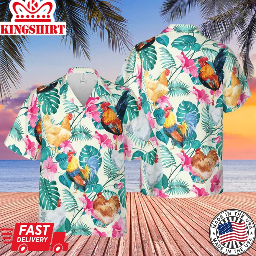 Chicken Trendy Hawaiian Shirt For Men, Gift For Farmer