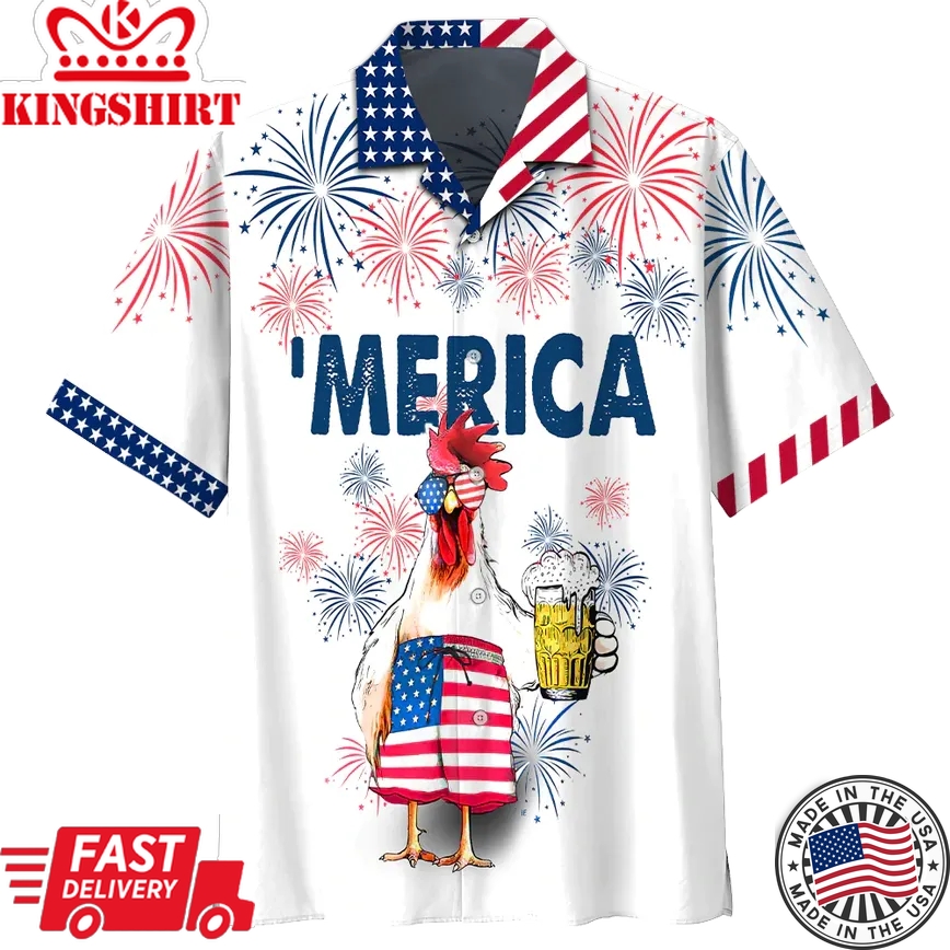 Chicken Trendy Hawaiian Shirt Independence Day Is Coming