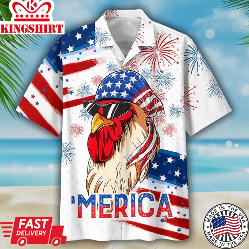 Chicken Trendy Hawaiian Shirts, Independence Day Funny Hawaii Shirt, Chicken Hawaii Aloha Beach Shirt