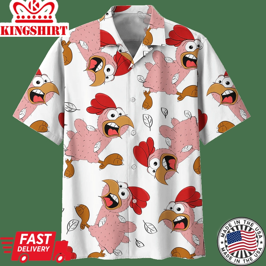 Chicken White Amazing Design Unisex Trendy Hawaiian Shirt, Chicken Lover Trendy Hawaiian Shirt For Summer Gifts