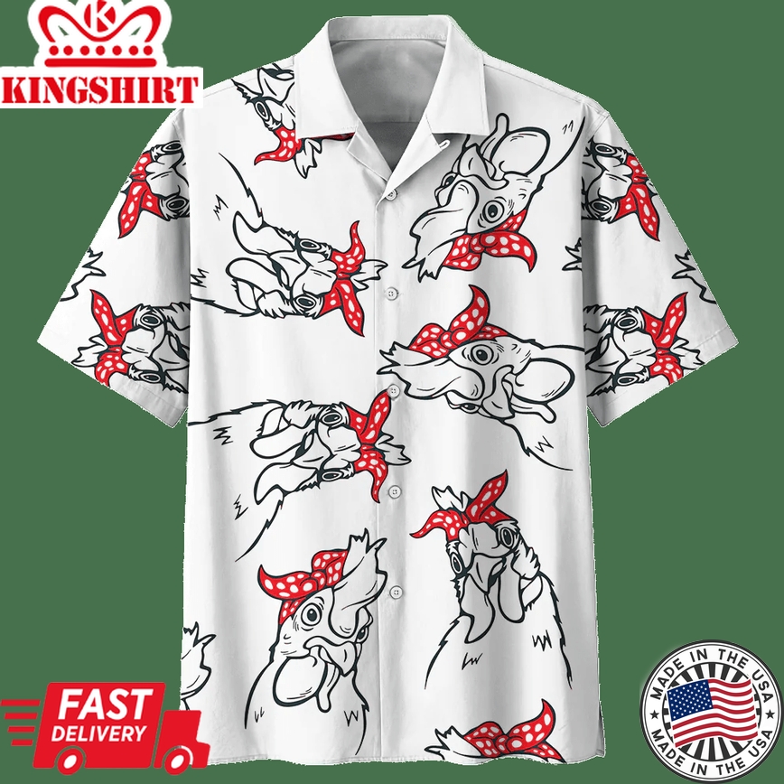 Chicken White Awesome Design Unisex Trendy Hawaiian Shirt, Chicken Lover Trendy Hawaiian Shirt For Summer Gifts