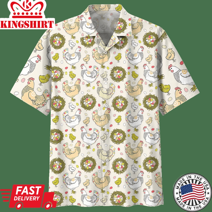 Chicken White Nice Design Unisex Trendy Hawaiian Shirt, Chicken Lover Trendy Hawaiian Shirt For Summer Gifts