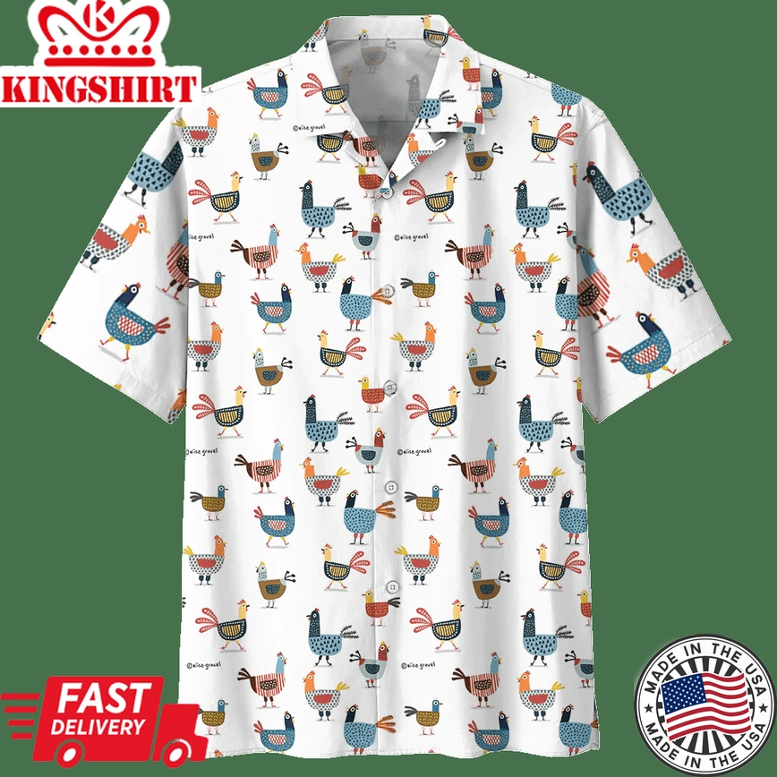 Chicken White Unique Design Unisex Trendy Hawaiian Shirt, Chicken Lover Trendy Hawaiian Shirt For Summer Gifts