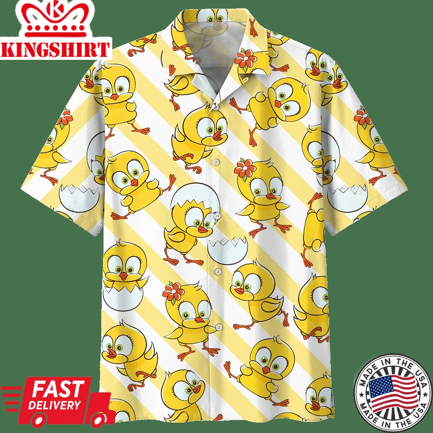 Chicken Yellow High Quality Unisex Trendy Hawaiian Shirt, Chicken Lover Trendy Hawaiian Shirt For Summer Gifts