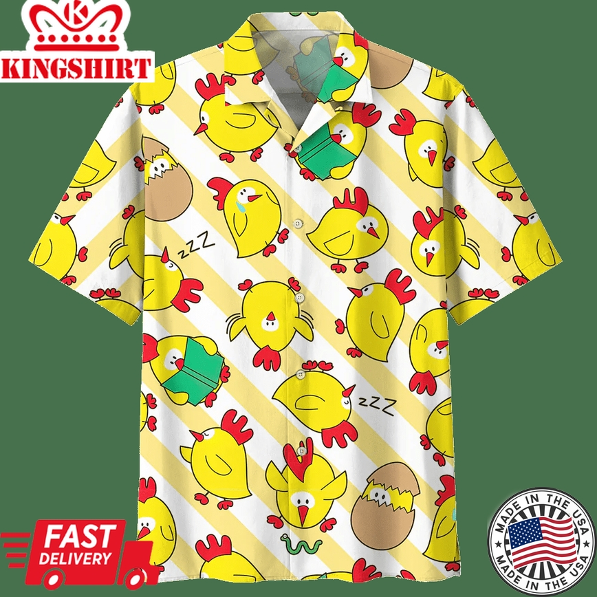 Chicken Yellow Unique Design Unisex Trendy Hawaiian Shirt, Chicken Lover Trendy Hawaiian Shirt For Summer Gifts