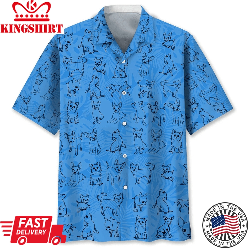 Chihuahua Blue Tropical Trendy Hawaiian Shirt