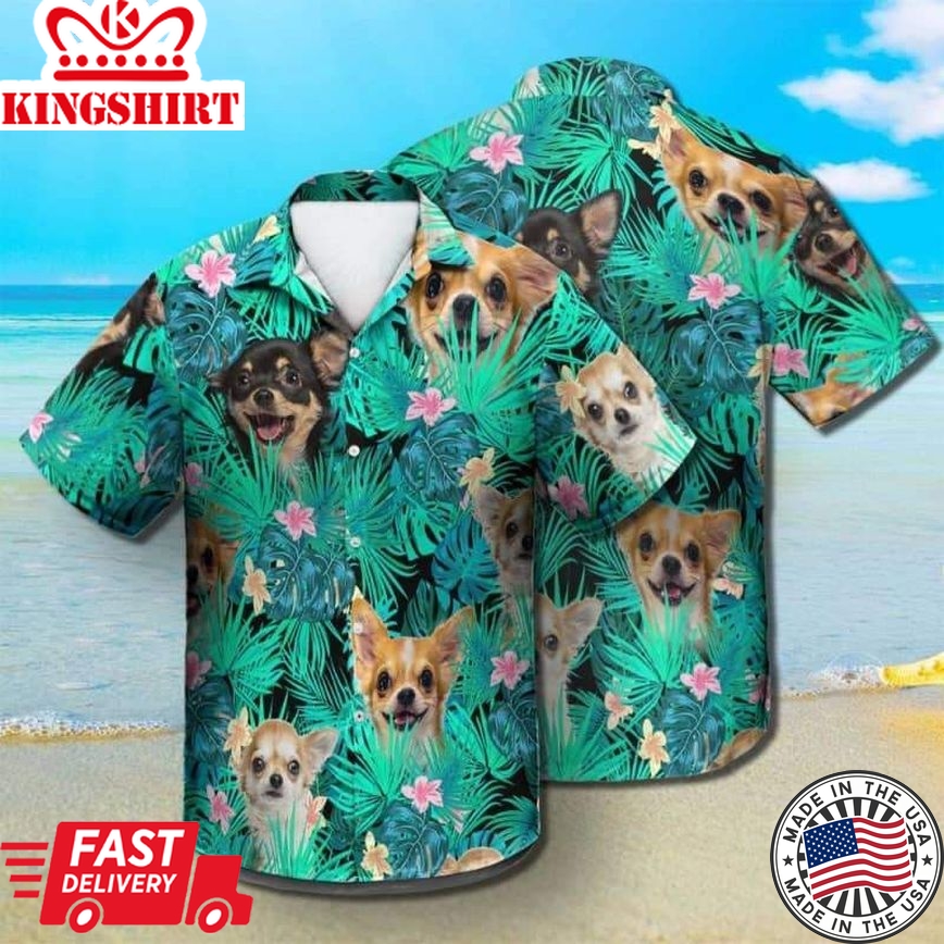 Chihuahua Dog Summer Leaves Trendy Hawaiian Shirt, Chihuahua Aloha Shirt, Trendy Hawaiian Shirt For Dog Lover Summer Gifts