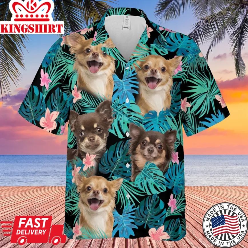 Chihuahua Longhair Dog Summer Leaves Trendy Hawaiian Shirt, Chihuahua Aloha Shirt, Trendy Hawaiian Shirt For Dog Lover Summer Gifts