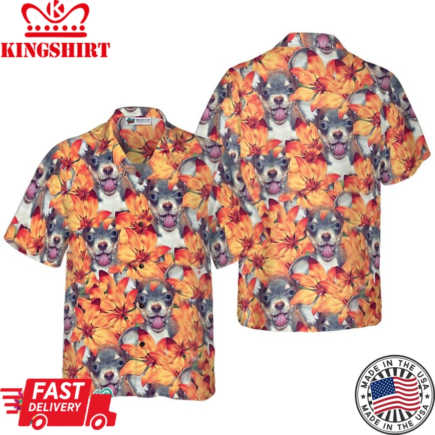 Chihuahua Puppies And Summer Flowers Hawaiian Shirt