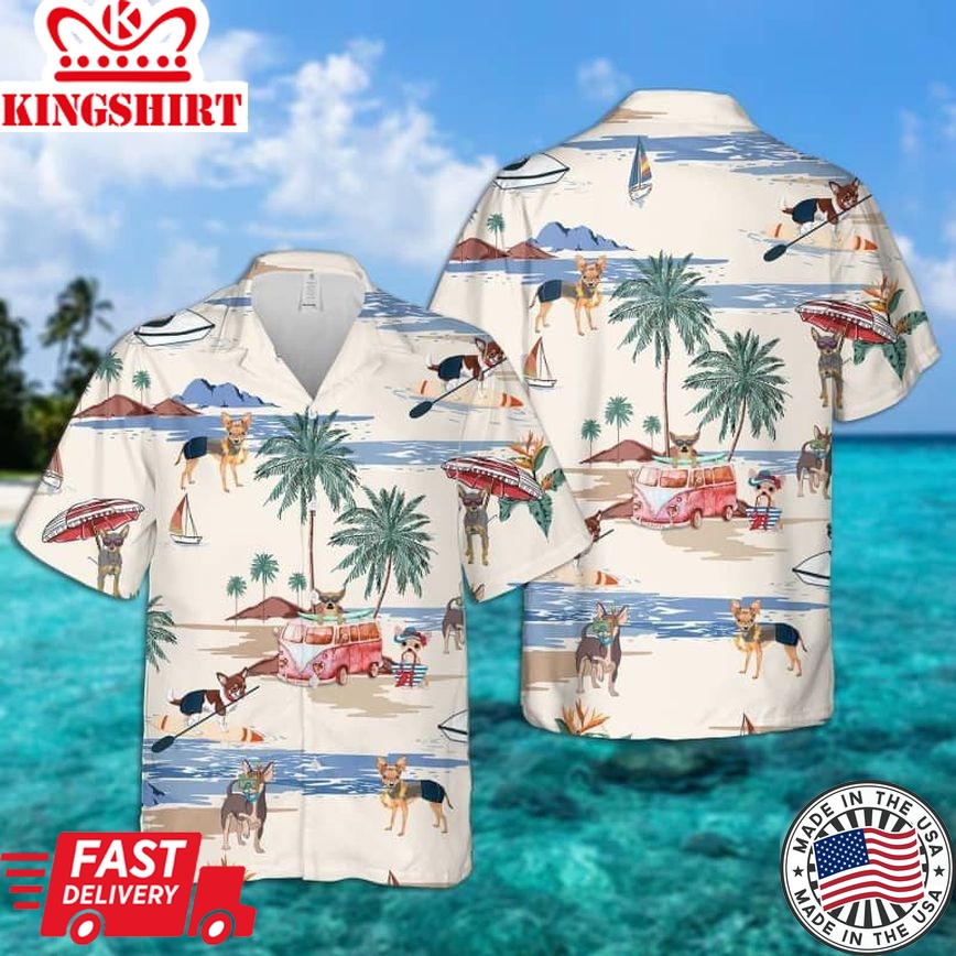 Chihuahua Summer Beach Trendy Hawaiian Shirt, Dog Beach Short Sleeve Trendy Hawaiian Shirt