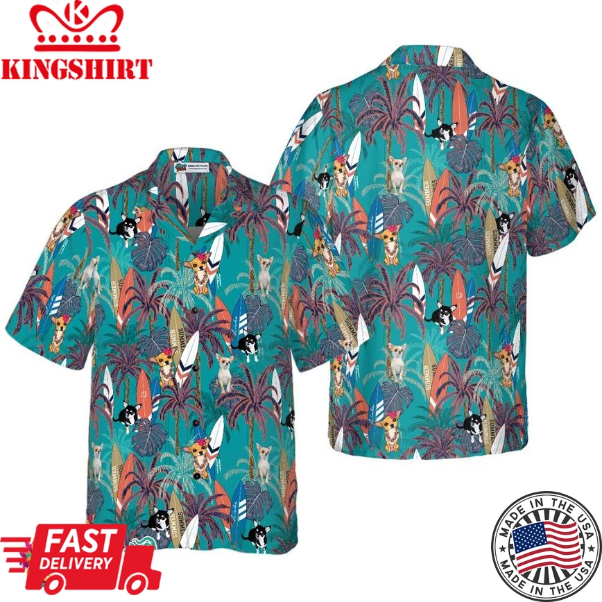 Chihuahua Surfboard And Palm Tree Hawaiian Shirt