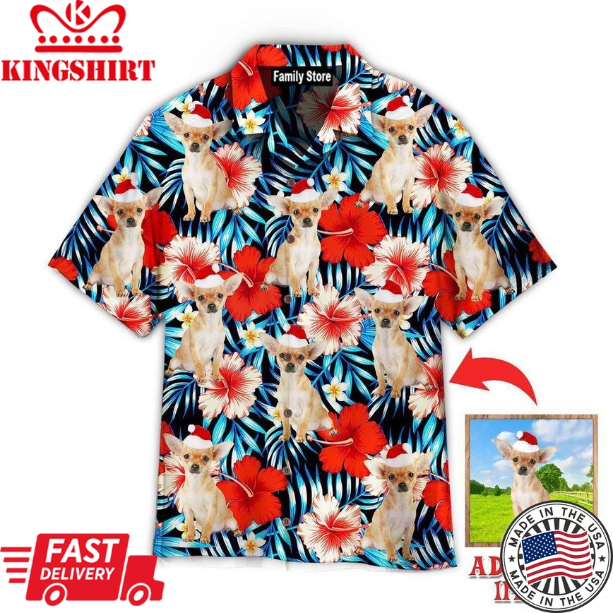 Chihuahua Xmas Dog With Red Floral Tropical Custom Hawaiian Shirt