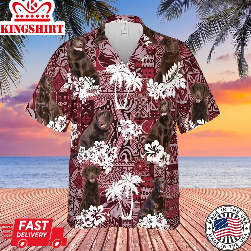 Chocolate Labrador Red Trendy Hawaiian Shirt, Gift For Dog Lover Shirts, Animal Summer Shirts, Trendy Hawaiian Shirt Men