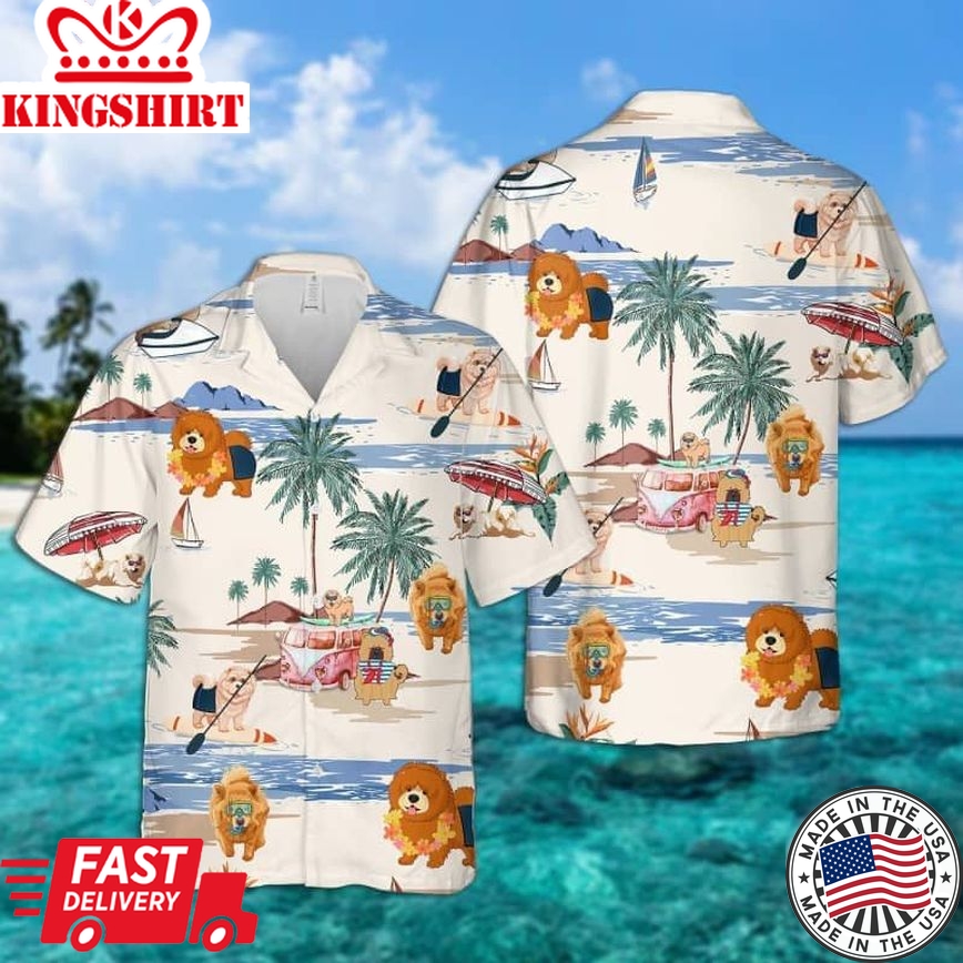 Chow Chow Summer Beach Trendy Hawaiian Shirt, Dog Beach Short Sleeve Trendy Hawaiian Shirt