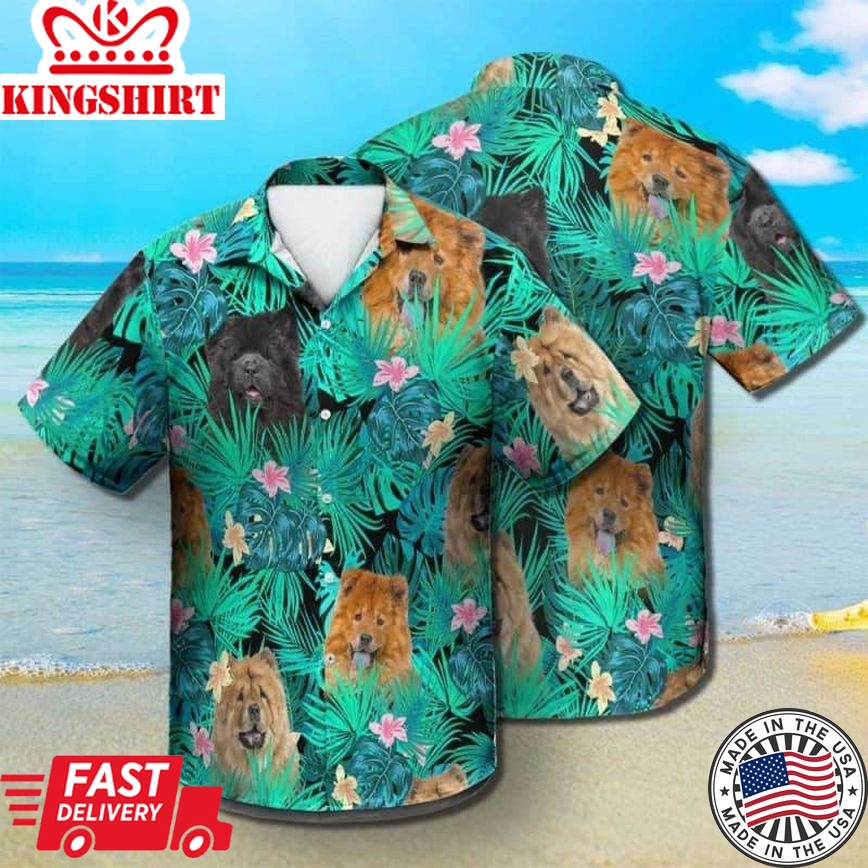 Chow Chow Trendy Hawaiian Shirt, Dog Summer Leaves Trendy Hawaiian Shirt, Unisex Print Aloha Short Sleeve Casual Shirt Summer Gifts