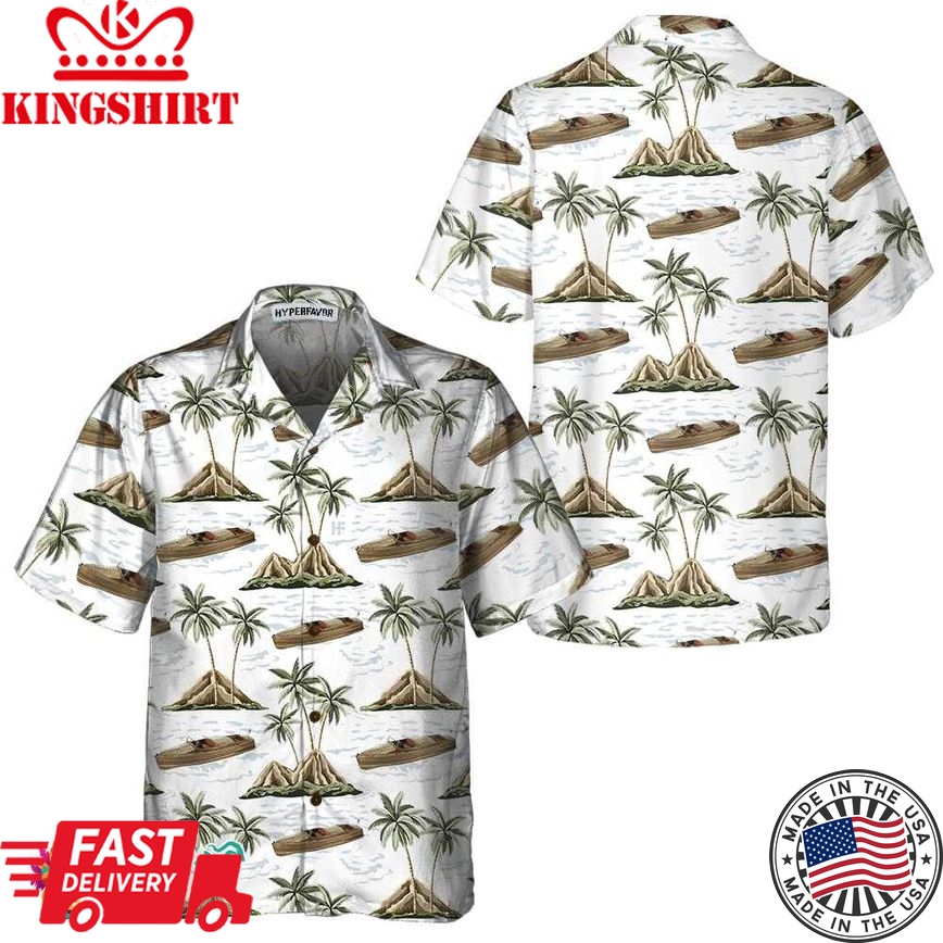 Chris-Craft Boat Pattern Hawaiian Shirt, Short Sleeve Sailboat Shirt, Unique Nautical Shirt