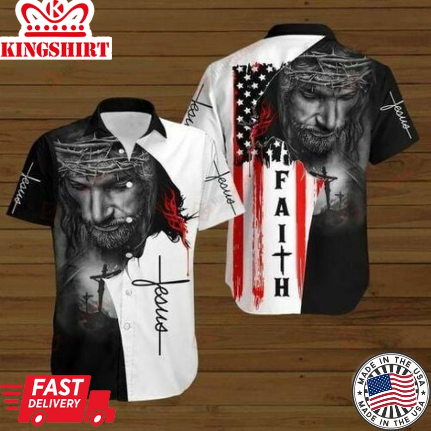 Christian Aloha Shirt, American Flags God Jesus Christian Cross Faith Gift Easter Day Aloha Hawaiian 3D All Printed