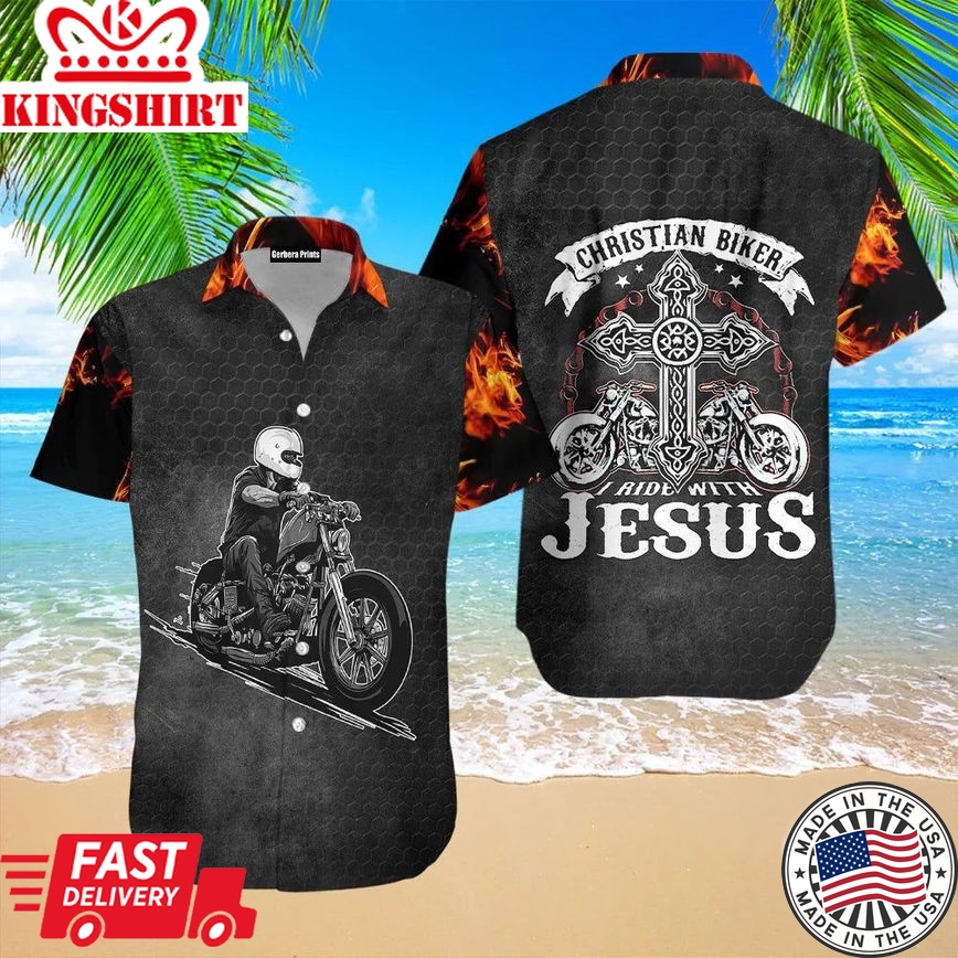 Christian Jesus Biker Racing Fire Black Aloha Hawaiian Shirts For Men And For Women