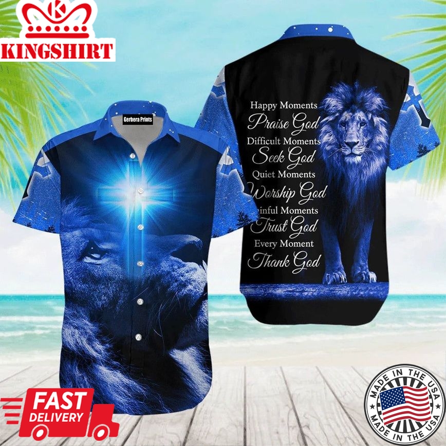 Christian Jesus Blue Cross Lion Aloha Hawaiian Shirts For Men And For Women