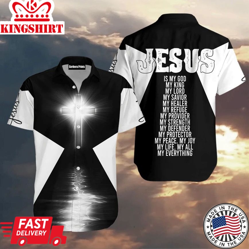 Christian Jesus Cross Black And White Aloha Hawaiian Shirts For Men And Women