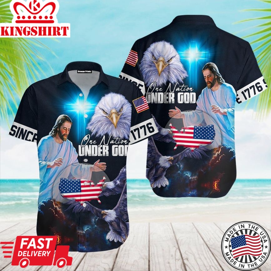 Christian Jesus One Nation Under God Since 1776 Hawaiian Shirt | For Men & Women |