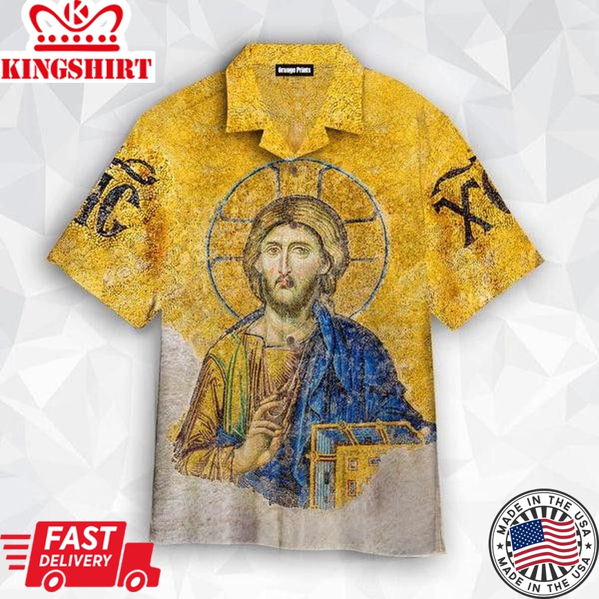 Christian Orthodox Jesus Gold Trendy Hawaiian Shirt For