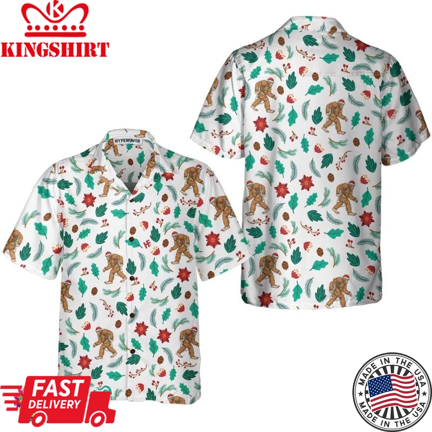 Christmas Bigfoot Sasquatch Pattern Hawaiian Shirt, Funny Christmas Shirt, Best Gift For Christmas