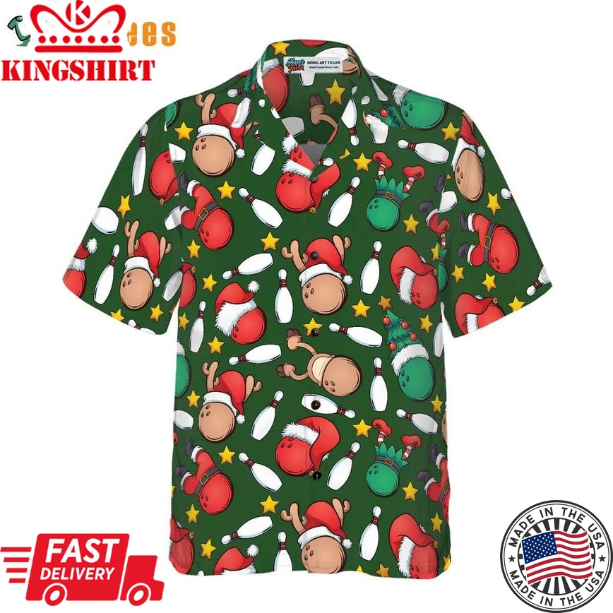 Christmas Bowling Pattern Shirt, Xmas Trendy Hawaiian Shirt Perfect Gifts For Your Loved Ones