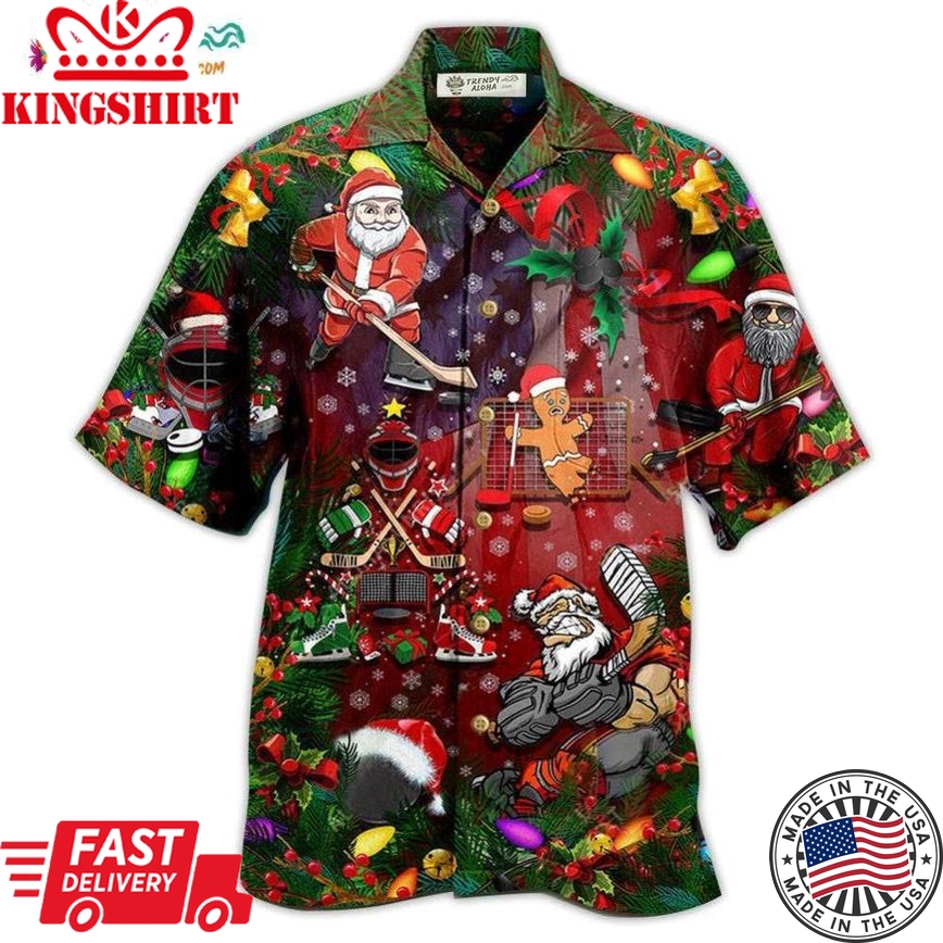 Christmas Come On Play Hockey With Santa Claus And Reindeer So Nice Hawaiian Shirt