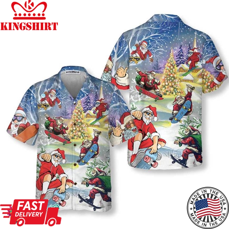 Christmas Come On Skateboard With Santa Hawaiian Shirt, Funny Christmas Santa Claus Shirt, Gift For Christmas