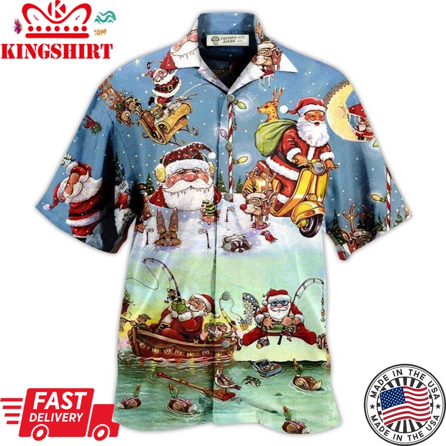 Christmas Cute Santa Claus Go Fishing Hawaiian Shirt