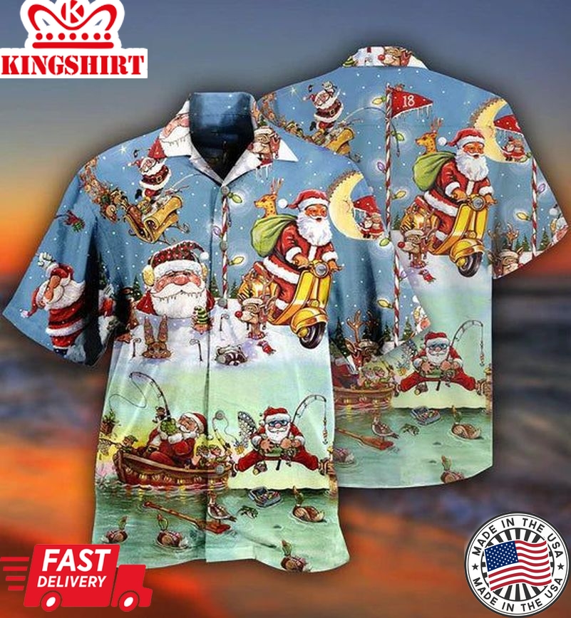 Christmas Cute Santa Claus Go Fishing - Hawaiian Shirt