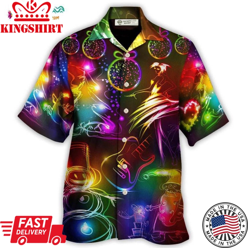 Christmas Dancing Santa Claus Tree Snowman Neon Light Style Hawaiian Shirt