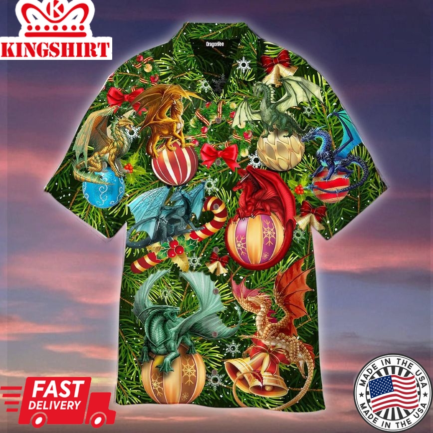 Christmas Dragon Under The Mistletoe Trendy Hawaiian Shirt For