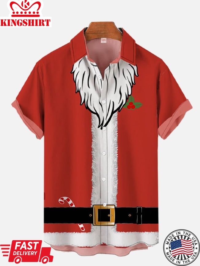 Christmas Elements Bearded Santa Dress Up Men's Short Sleeve Aloha Hawaiian Shirt