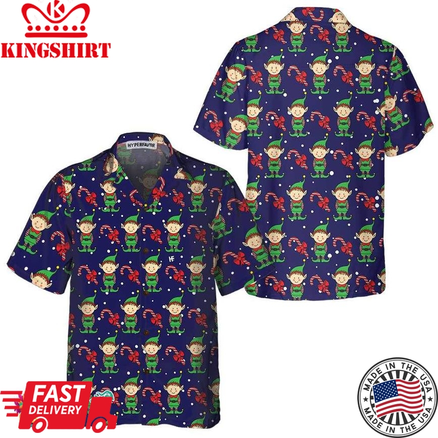 Christmas Elves On Blue Hawaiian Shirt. Elf Christmas Shirt, Best Xmas Gift Idea