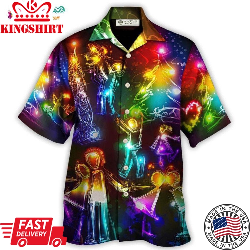 Christmas Family Happy Love Tree Neon Light Style Hawaiian Shirt