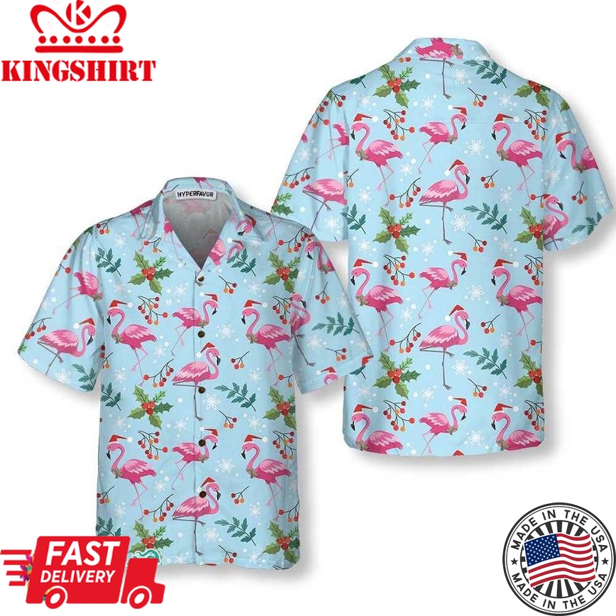 Christmas Flamingo Seamless Pattern Hawaiian Shirt, Christmas Flamingo Shirt, Best Xmas Gift Idea